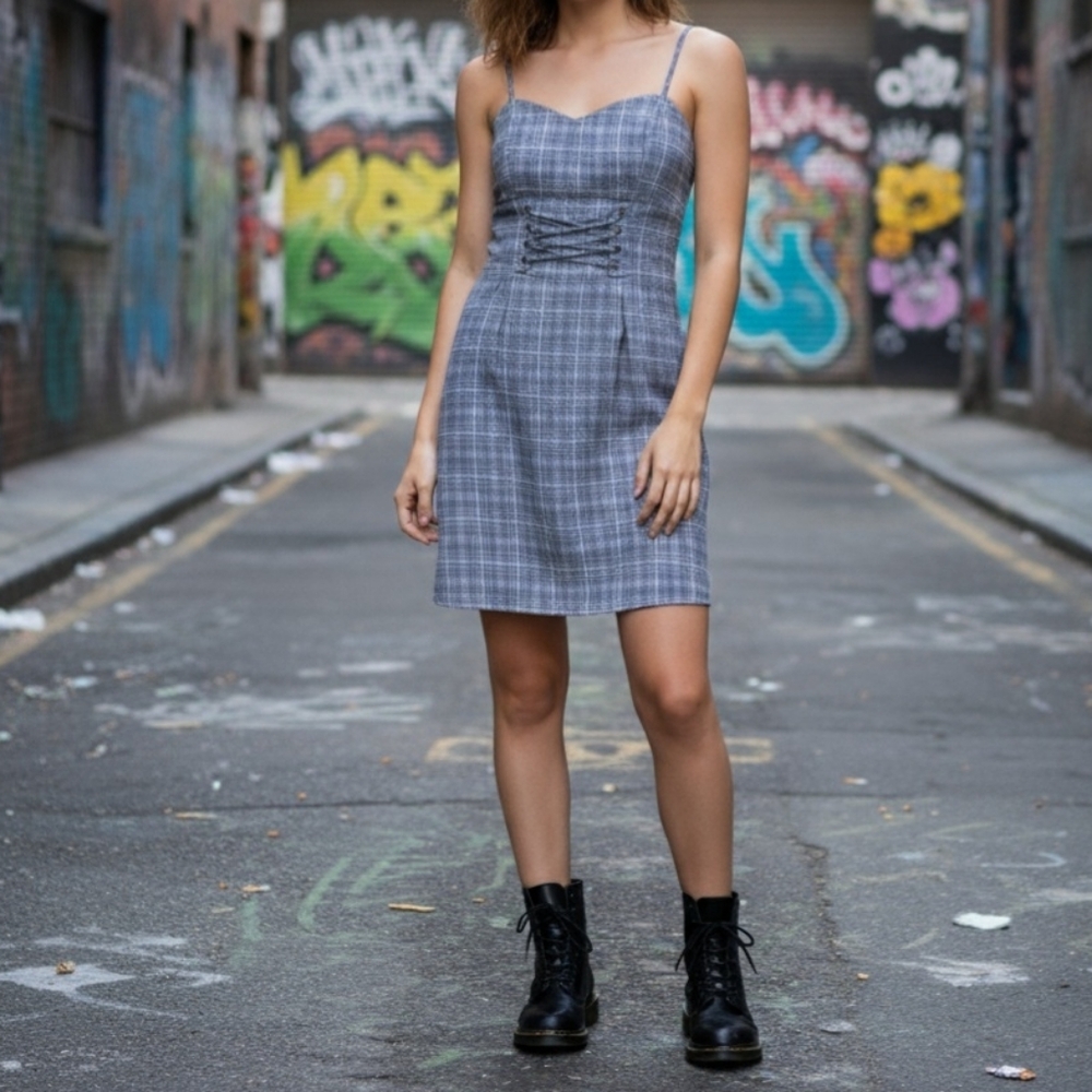 Wild Fable | Plaid Strappy Lace-Up Waist Mini Dress M